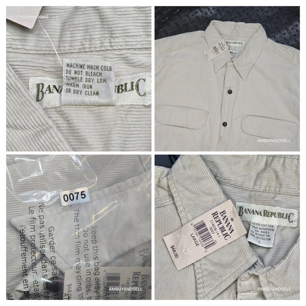 Vintage Banana‎ Republic Mens Corduroy Shirt L Beige Cotton Button Down Portugal